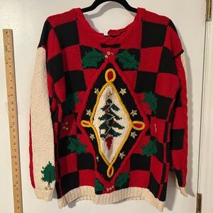 Festive Red Checkered Holiday Sweater